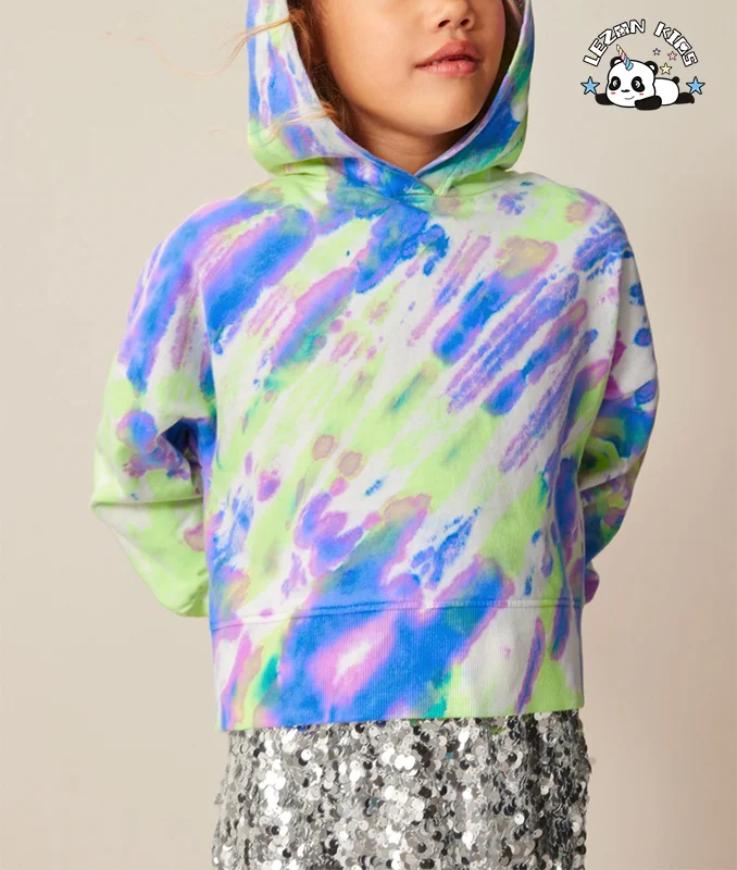 LEZONKIDS - Popular Stylish Customization Tie Dye Hoodies Sequin Skirt Girls Set Girls Clothing Sets
